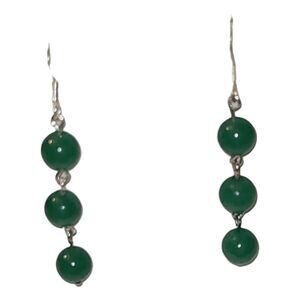 Sterling Silver 925 Green Glass Beaded Dangle Earrings Handmade 2"‎